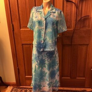 Studio I Blue and Green Floral Sheer Set